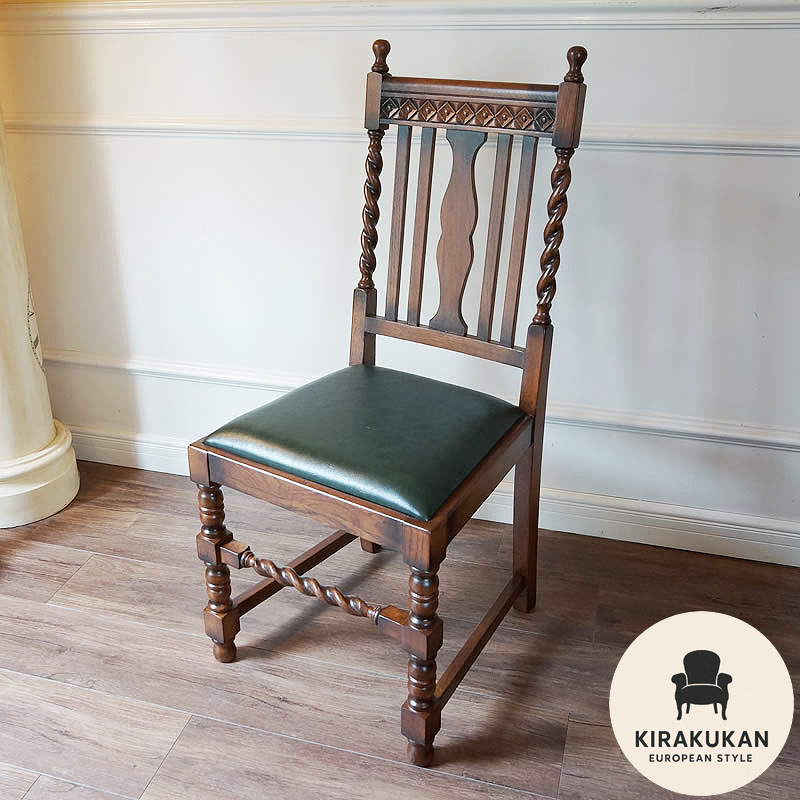 楽天市場】アンティーク家具調 ダイニングチェア 木製 緑色 ツイスト脚