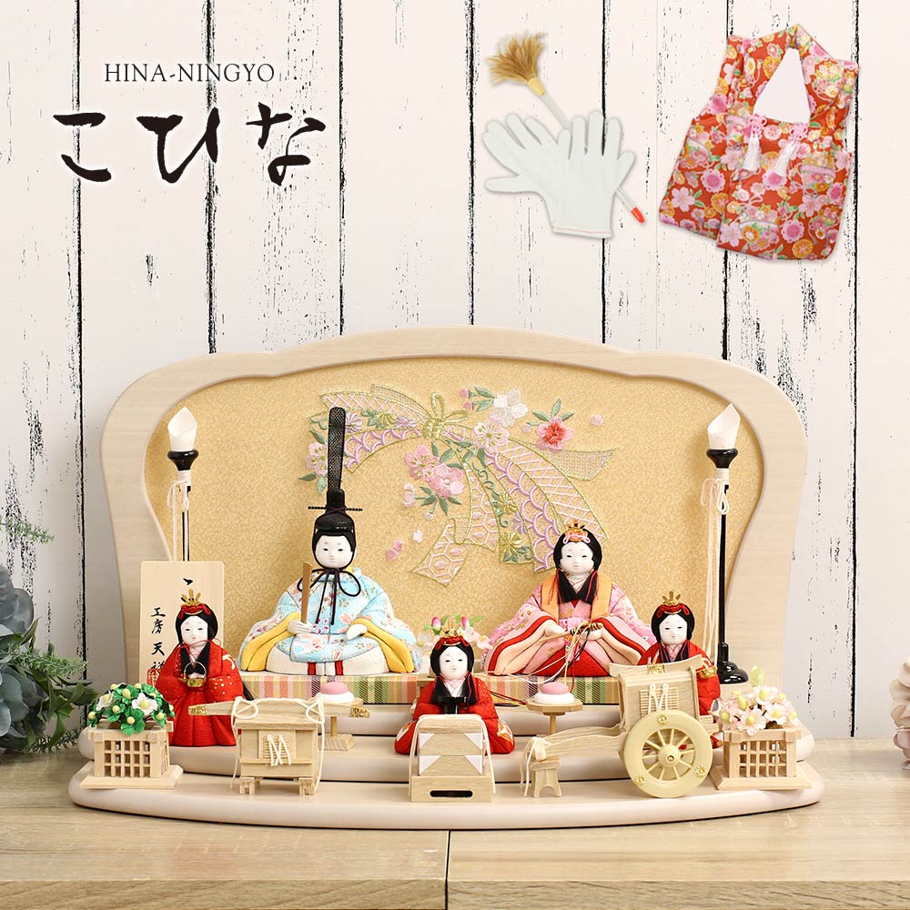 楽天市場】木目込み雛人形 こひな 五人飾り 白 パステル 刺繍屏風 白木