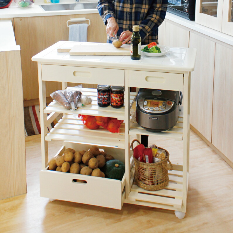 楽天市場】北欧風 タイルトップワゴン ホワイト(白色) 天然木 木製 大