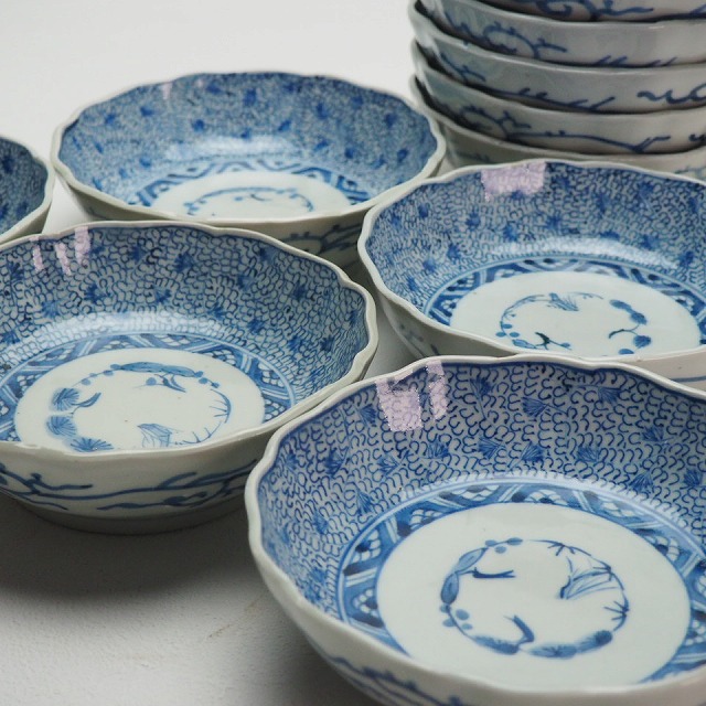 楽天市場】微塵唐草文様 なます皿 深皿12枚組 0719明治時代 伊万里 染