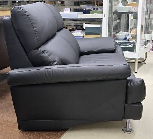 楽天市場】【中古品】 ソファー 2人掛け 合皮 黒 ブラック ○YR-17556