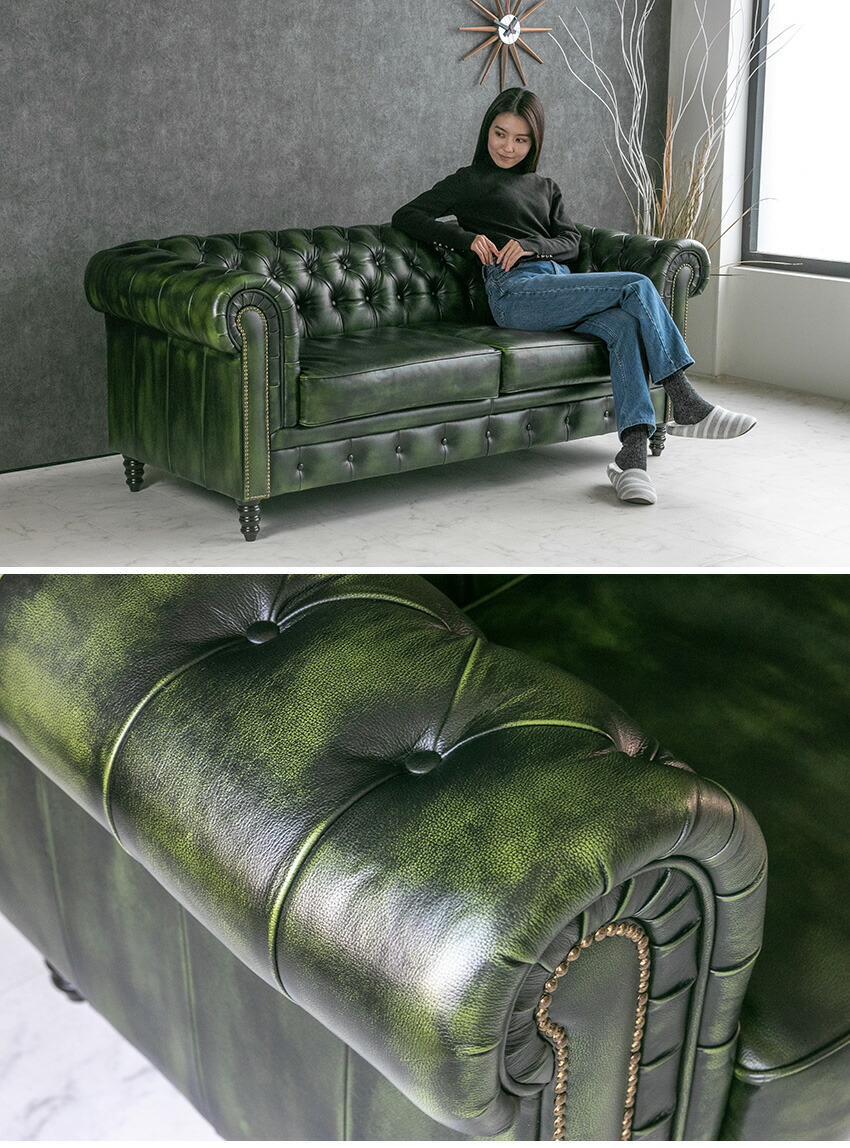 楽天市場】【送料無料】 チェスターフィールド ソファ 3人掛け 総革 本