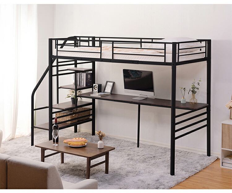 楽天市場】3日19時～24時全品P5倍☆ロフトベッド 階段付き パイプ