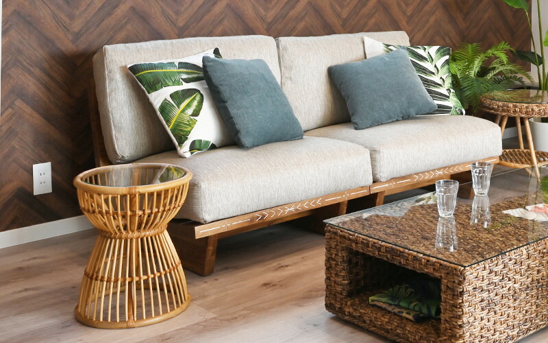 楽天市場】サイドテーブル コーヒーテーブル ガラス ラタン ソファ横