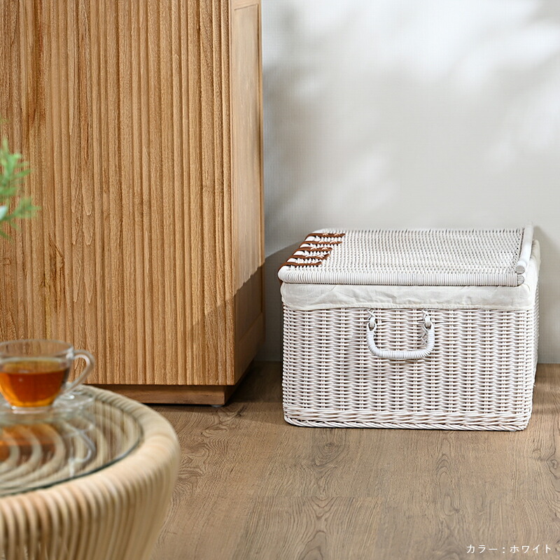 楽天市場】収納ボックス バスケット 蓋付き 収納 ラタン 籐 内布付き