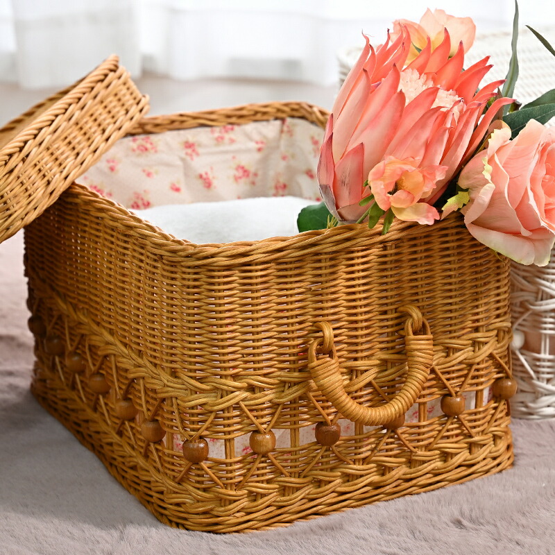 楽天市場】ラタンバスケット 蓋付き 籐かご ラタン 内布付き おしゃれ