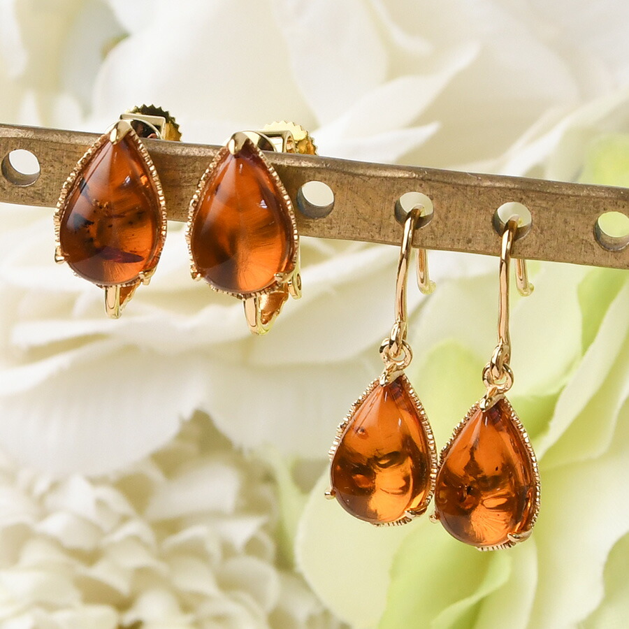 楽天市場】碌山 ドロップ アンバー ピアス イヤリング つややかな琥珀