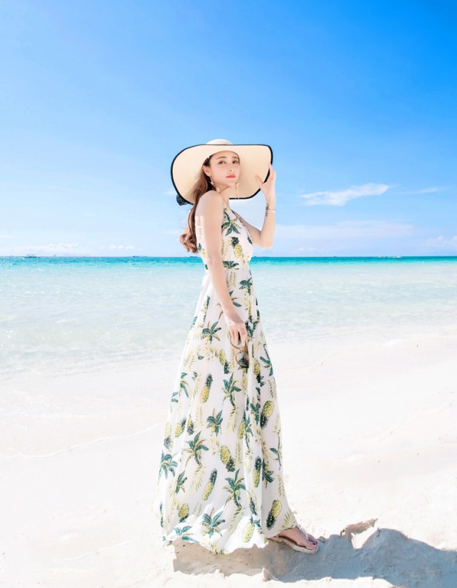 楽天市場】ロングワンピース 夏 パイナップル柄 マキシワンピ サマー