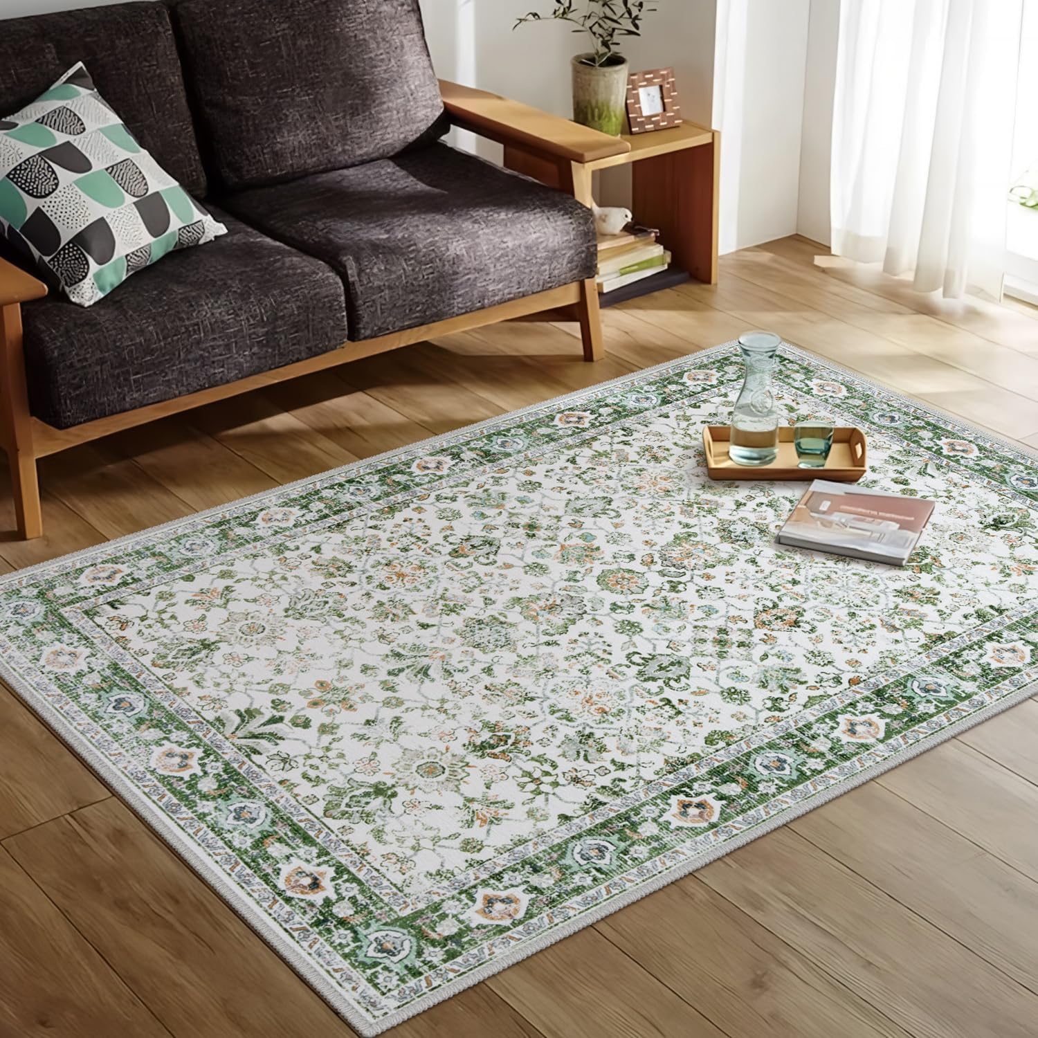 楽天市場】洗えるラグ 140x200cm ペルシャ風 滑り止め 抗菌 花柄