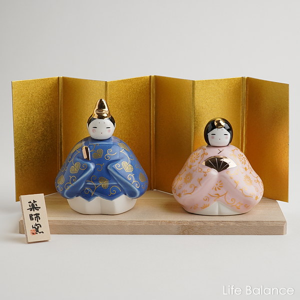 楽天市場】陶器 ひな人形 小さいお雛様 薬師窯 彩絵花錦雛（桃色） お