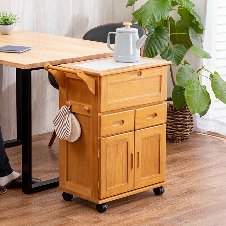楽天市場】天然木フラップ式キッチン収納ワゴン キッチンワゴン