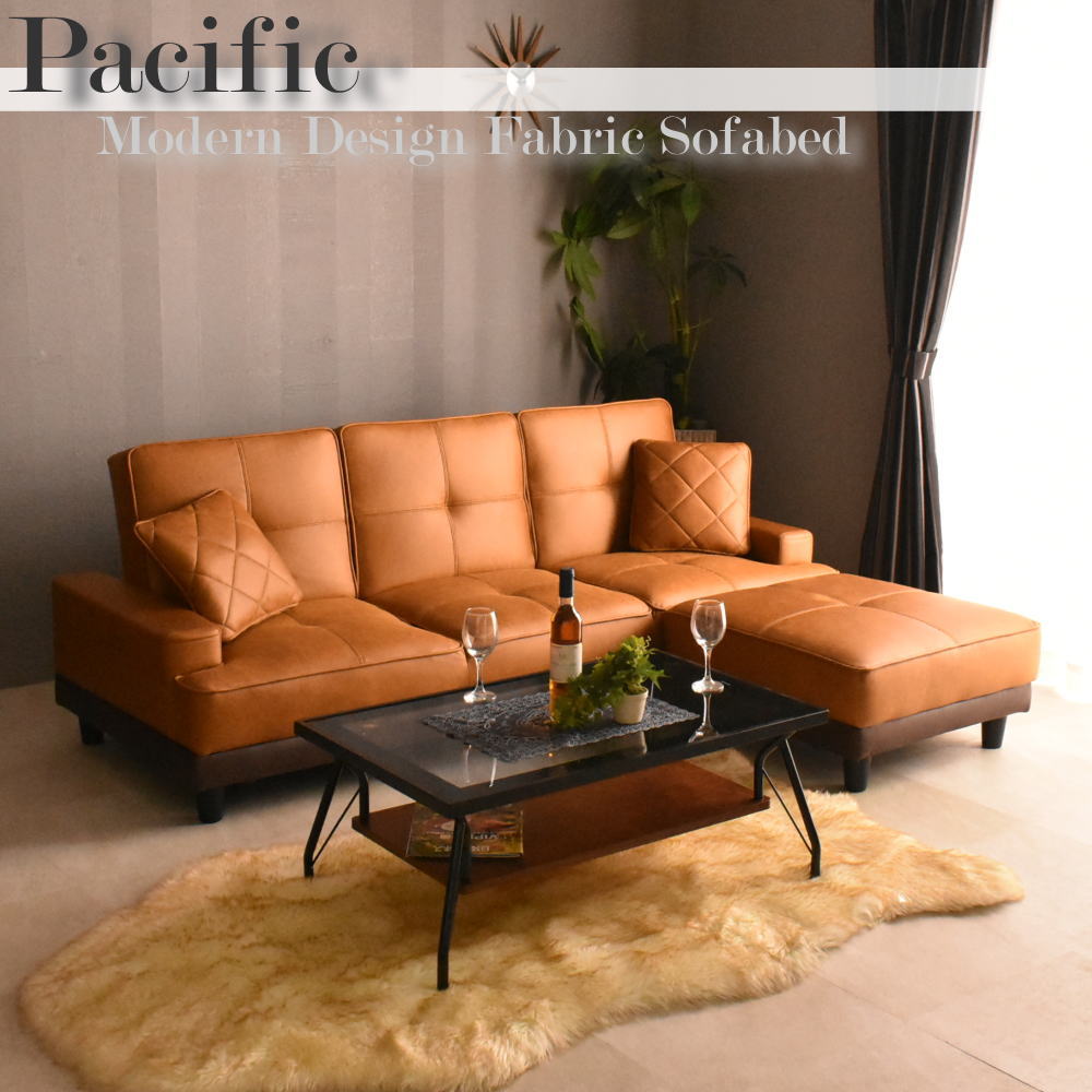 楽天市場】新素材ファブリック張りソファーベッド オットマン付き 3人