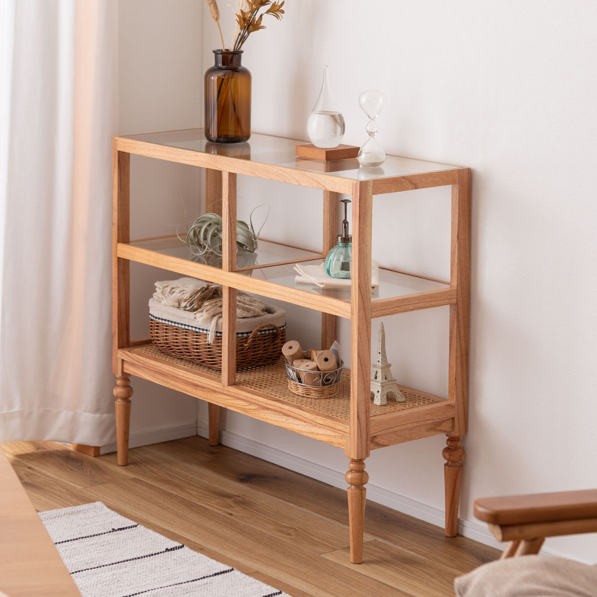 楽天市場】オープンシェルフ 幅80cm 2段 天然木 ろくろ脚 ラタン 完成