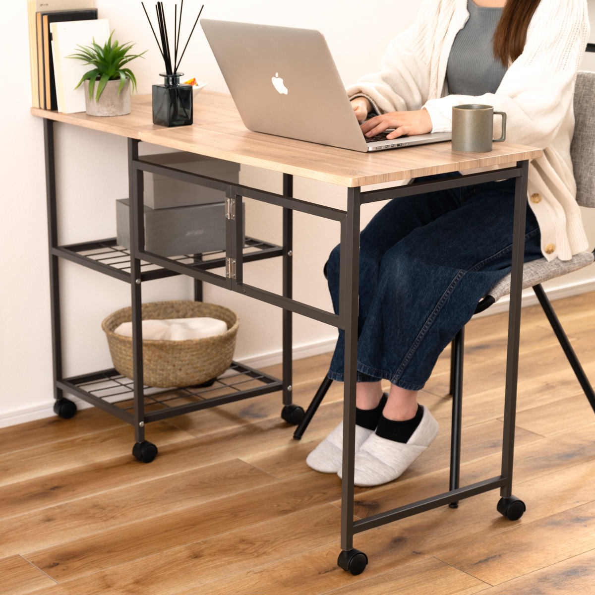 楽天市場】ワークデスク 折りたたみ 幅46cm 107cm ラック2段