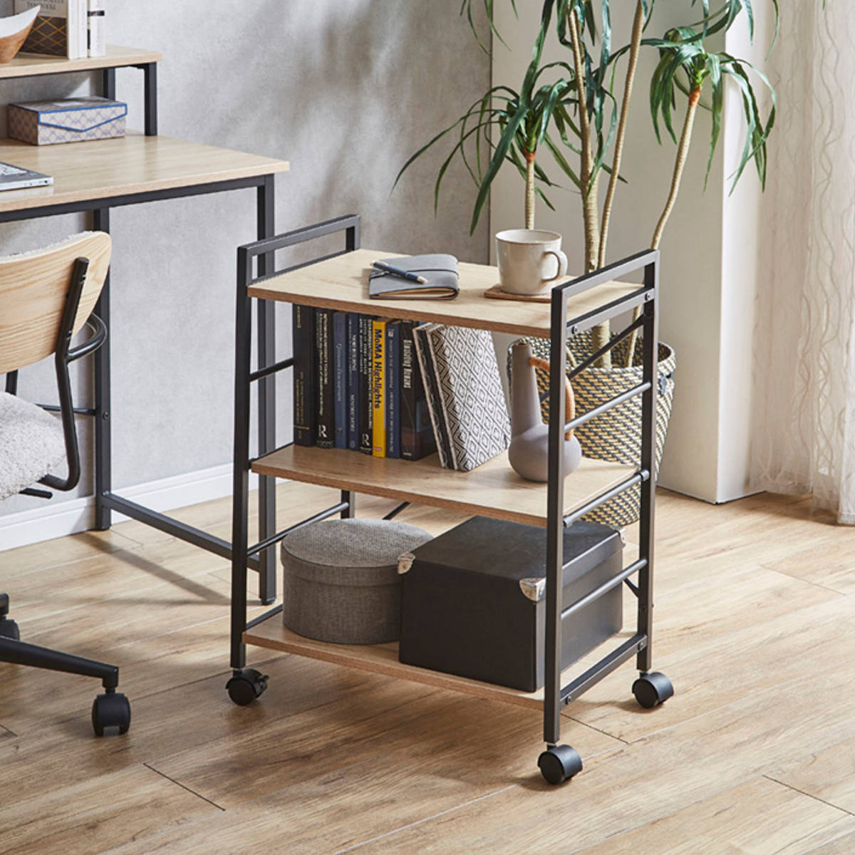 楽天市場】ワゴン 高さ69cm 3段 木製 アイアン （ カート キャスター付