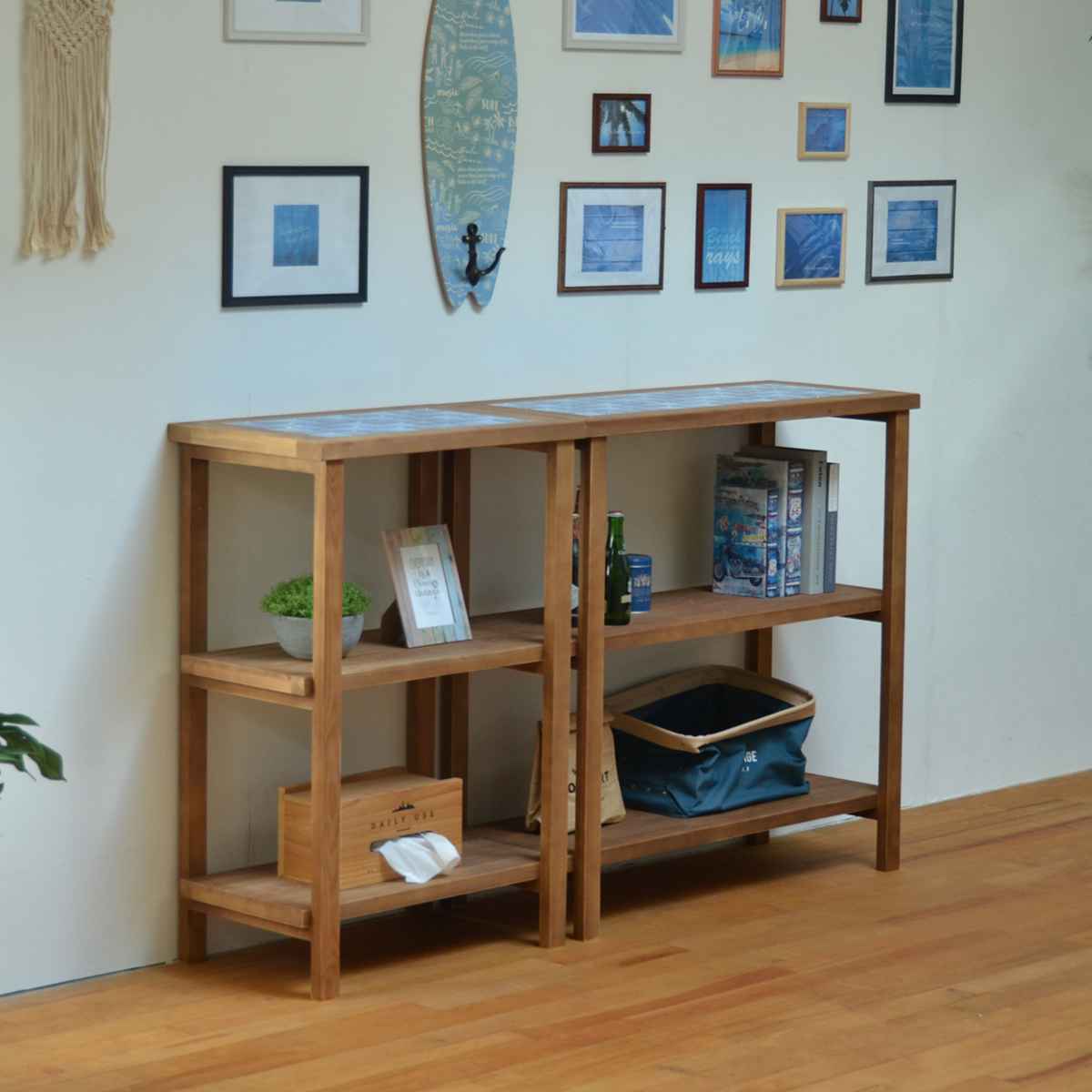 楽天市場】オープンラック 3段 天然木 タイル天板 PUDDLE 幅60cm