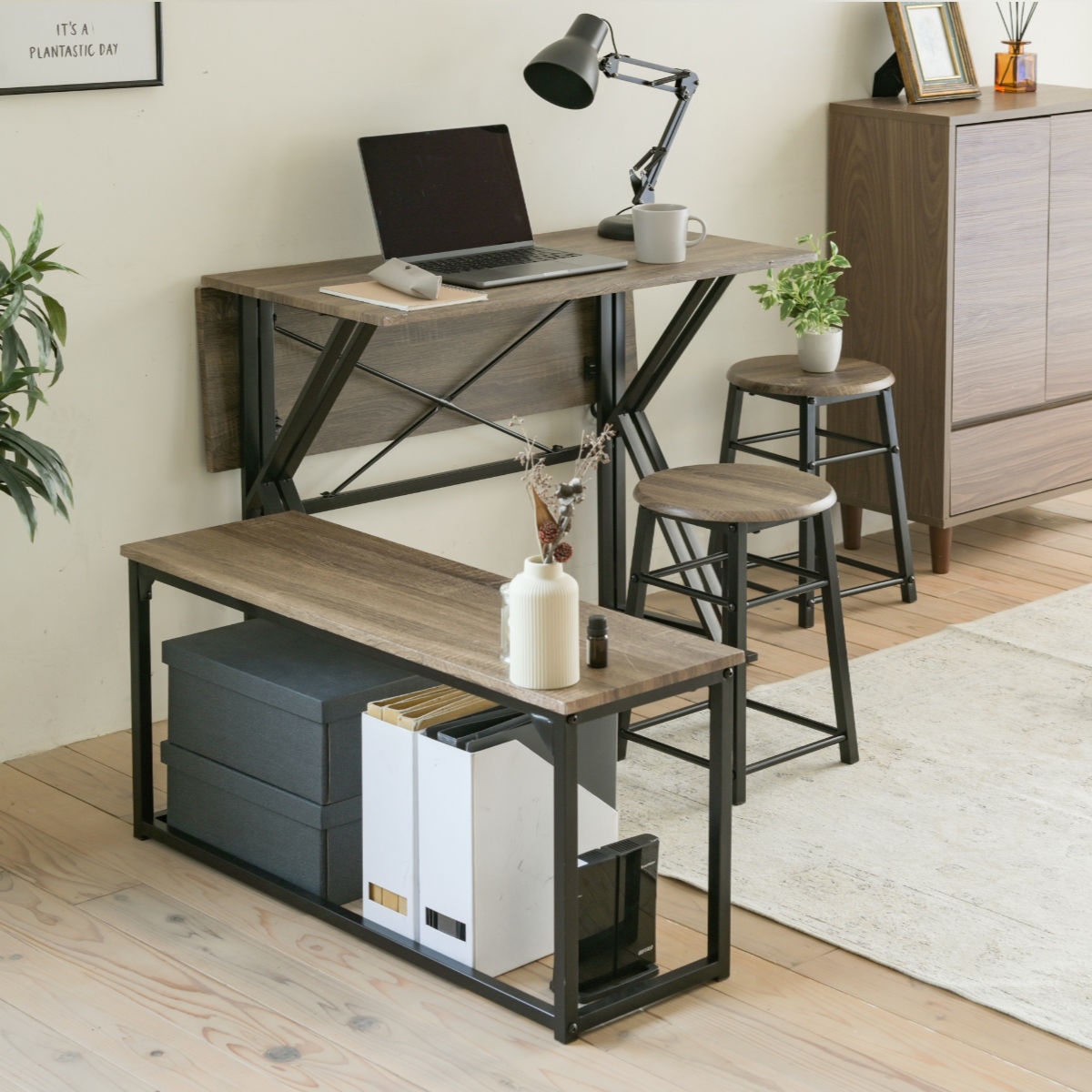 楽天市場】ダイニングセット 4人 ベンチ テーブル スツール2脚 2WAY