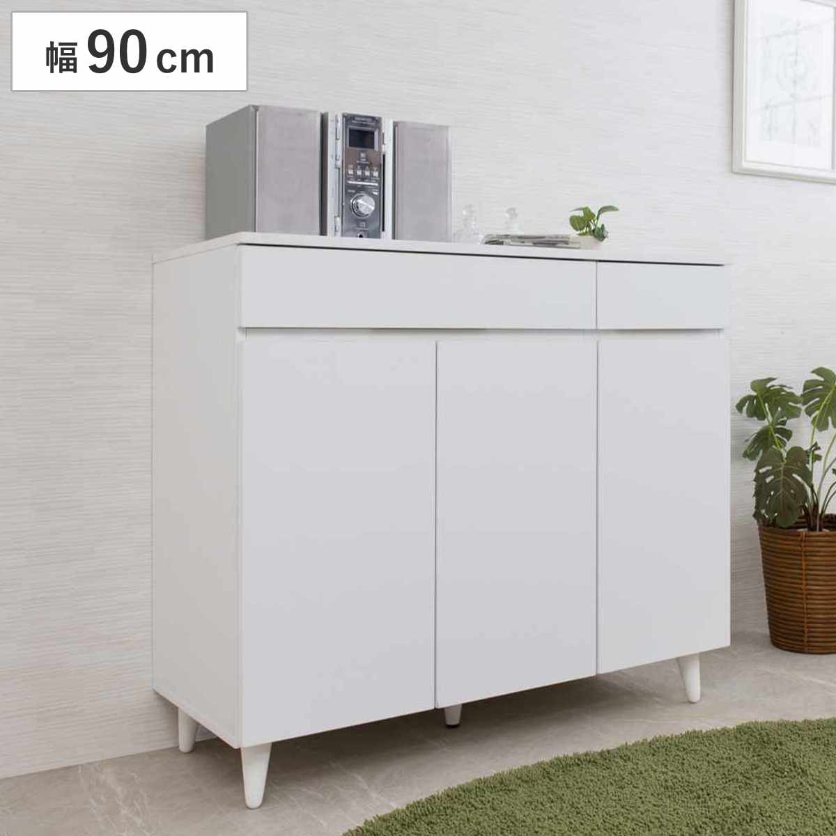 楽天市場】サイドボード 幅90cm 3枚扉 ホワイトリビング （ 食器棚 棚