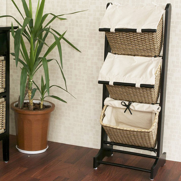 楽天市場】籐 バスケットラック 3段 木製フレーム ラタン家具 幅40cm