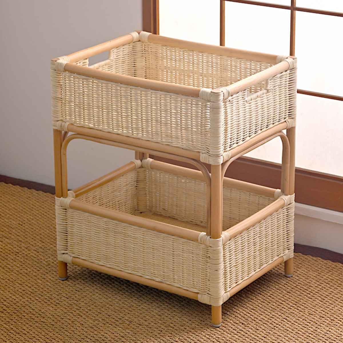 楽天市場】籐 ランドリーバスケット 高さ61cm 2段 ラッカー塗装 天然