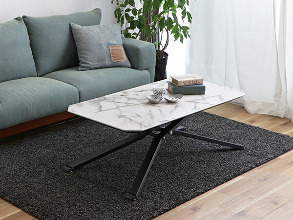 楽天市場】テーブル 高さ調整 幅110cm マーブル 大理石風 昇降式