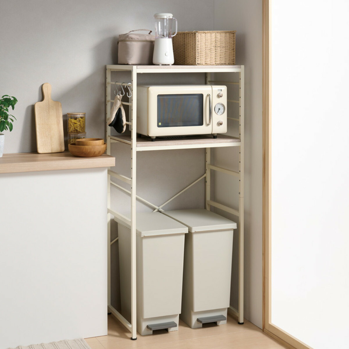 楽天市場】ゴミ箱上 レンジラック 幅64cm 可動棚 フック付 Like