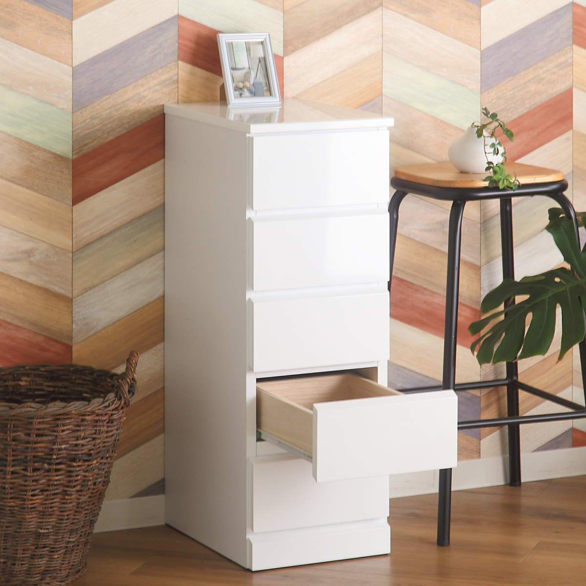 楽天市場】スリムチェスト 5段 鏡面仕上げ 幅30cm （ 送料無料 収納