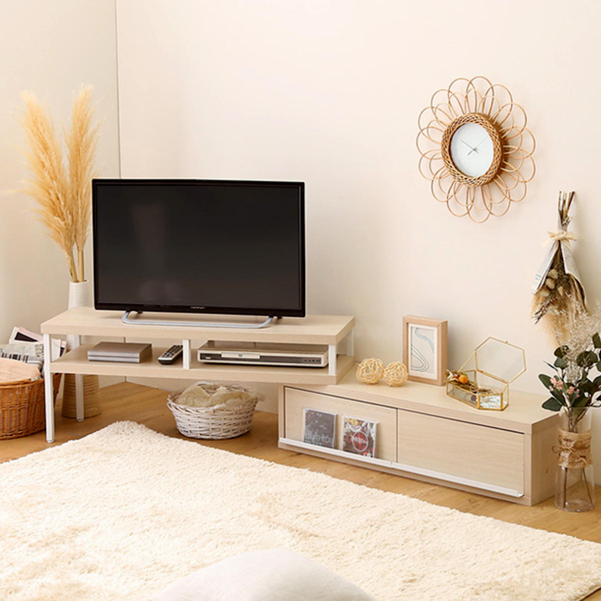 楽天市場】テレビ台 幅100.5～193.5cm 伸縮 完成品 木目調 引き出し