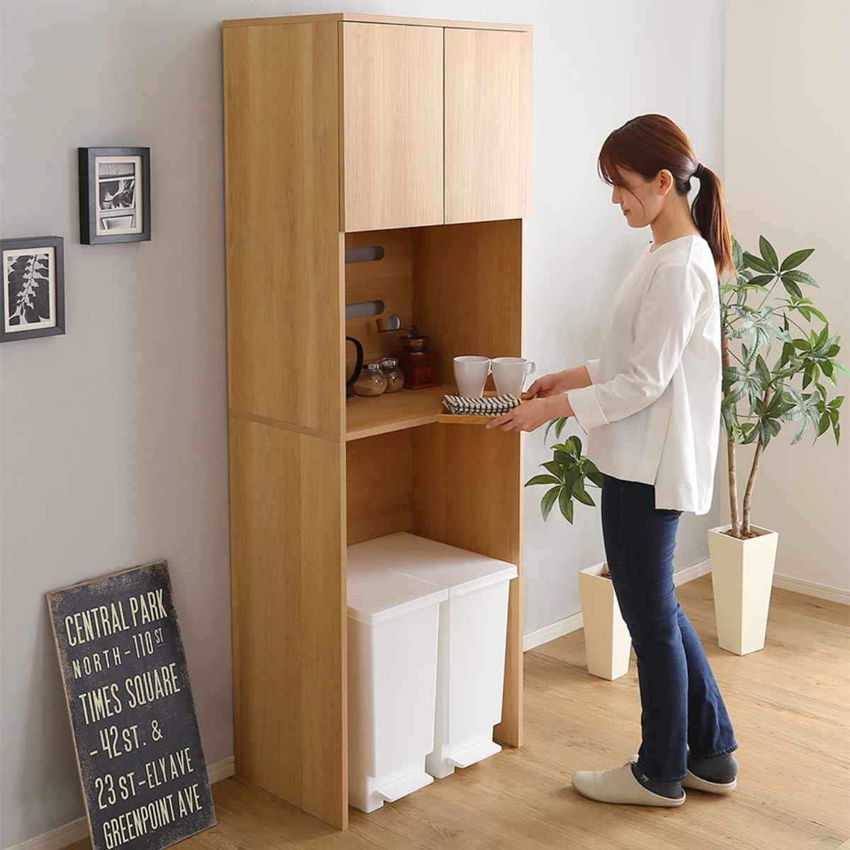 楽天市場】ごみ箱上ラック 幅59cm 木製 スリムタイプ ヴィンテージ調