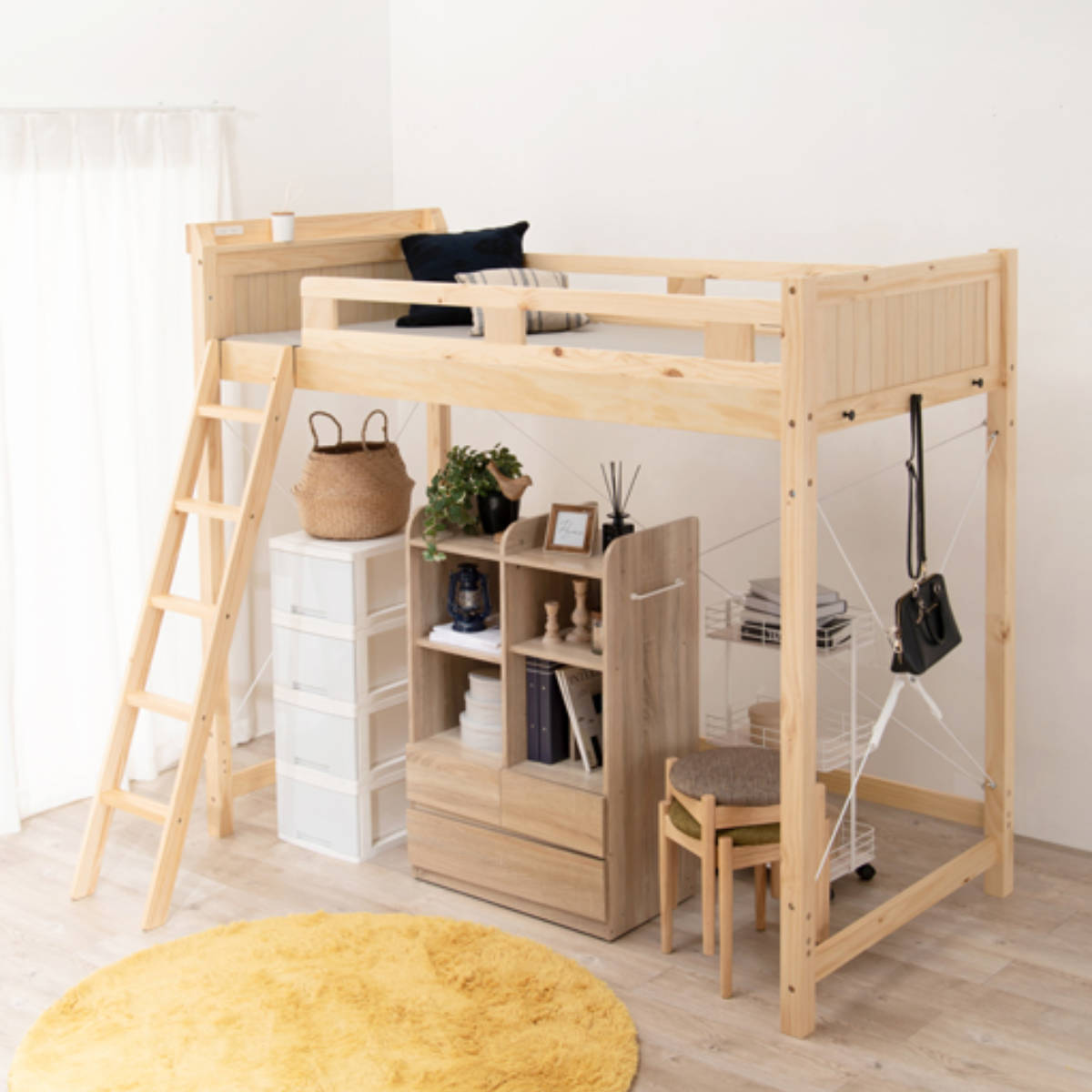 楽天市場】ロフトベッド ベッド下140cm 木製 2口コンセント （ 送料