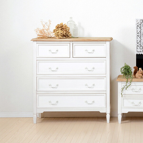 楽天市場】チェスト 幅80cm 引出し5杯 姫系 木製 アンティーク調