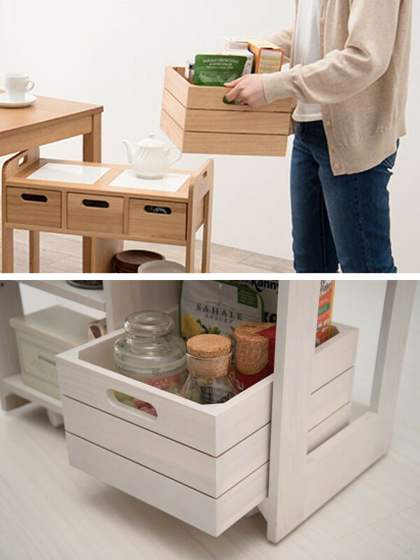 楽天市場】キッチンワゴン ロータイプ 天然木 タイルトップワゴン 幅