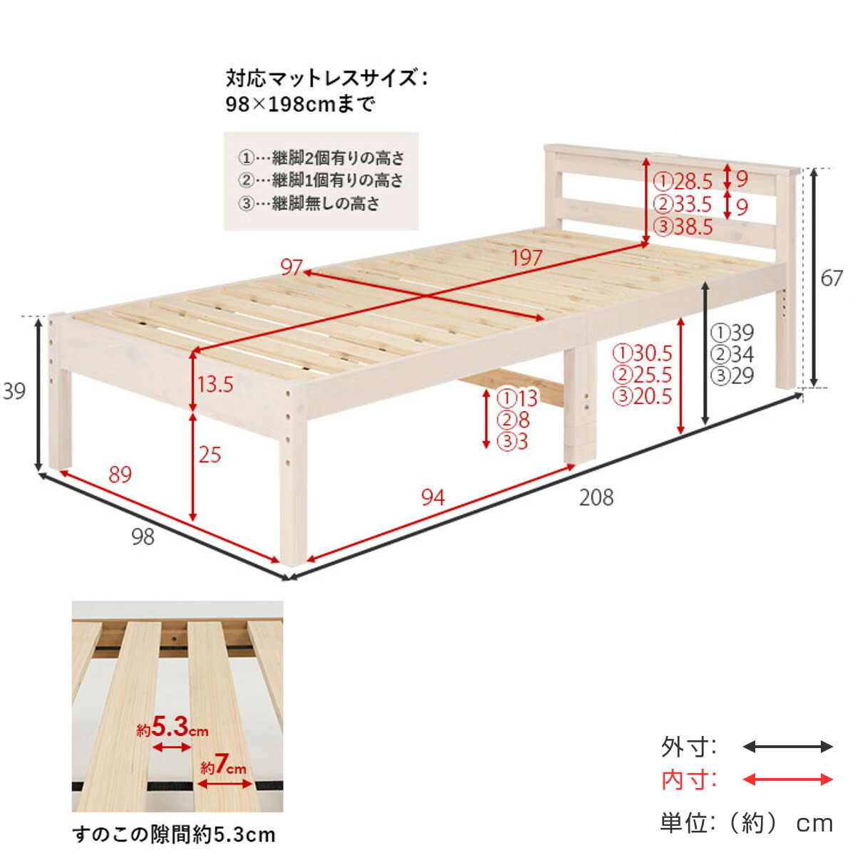 楽天市場】シングルベッド 4つ折りマットレスセット すのこ 2口