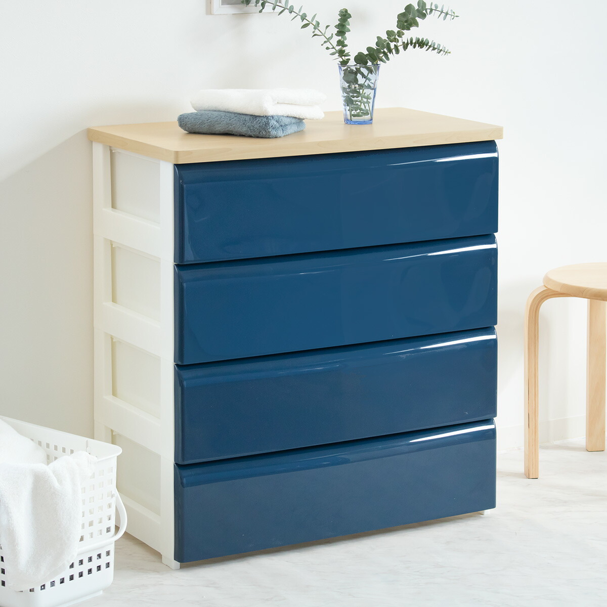 楽天市場】チェスト 4段 幅74×奥行40×高さ80.7cm 木目調天板 （ 送料