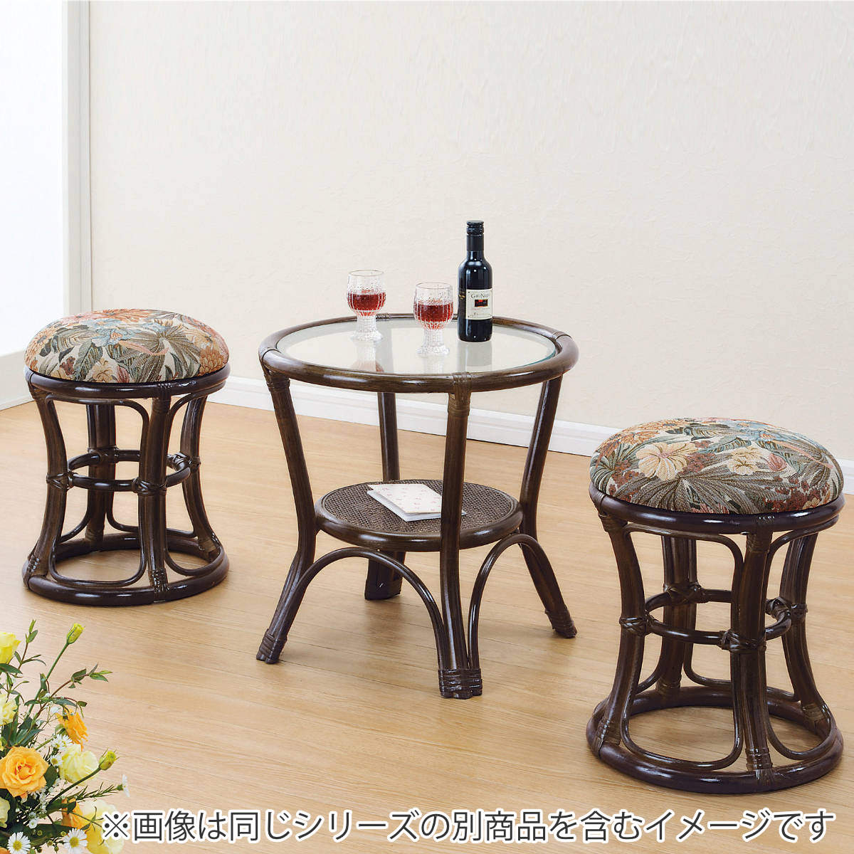 楽天市場】籐 円型テーブル ガラス天板 棚付 直径45cm （ 送料無料