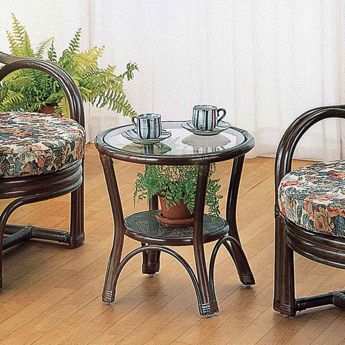 楽天市場】籐 円型テーブル ガラス天板 棚付 直径45cm （ 送料無料