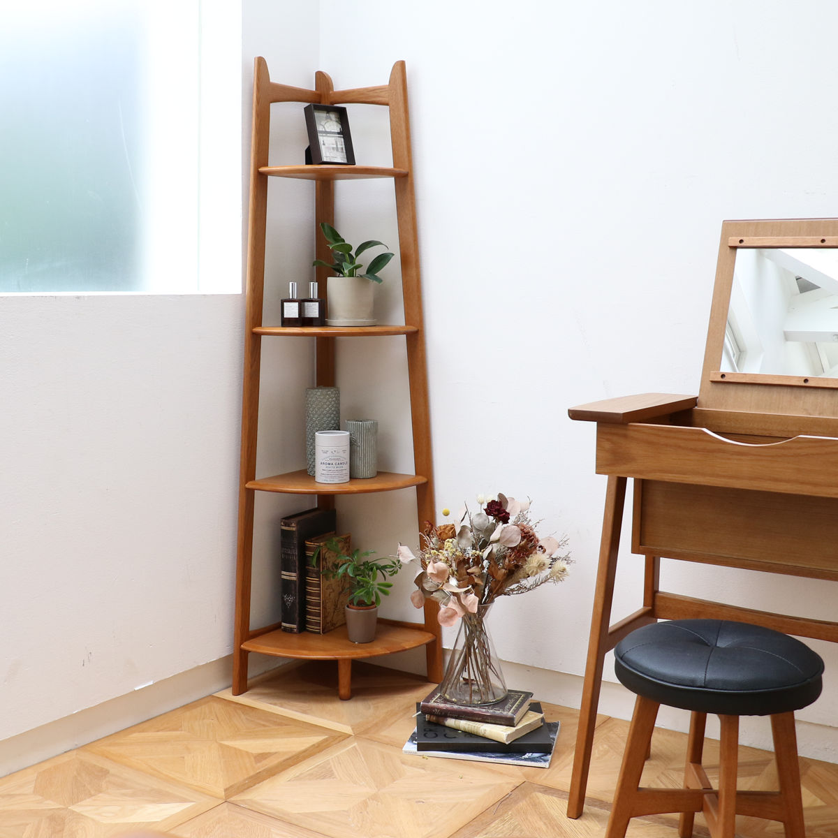 楽天市場】コーナーラック 幅35cm 4段 天然木 OAKER （ シェルフ 棚