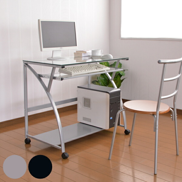 楽天市場】パソコンデスク ガラス 幅80cm ガラス天板 キャスター