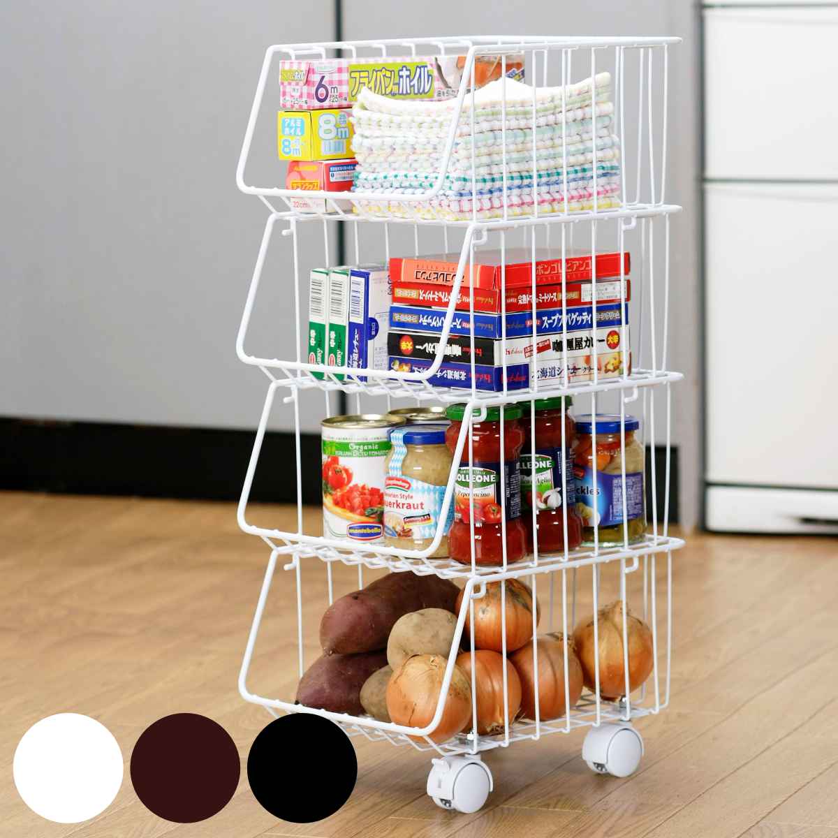 楽天市場】キッチンワゴン キッチンスタッキングバスケット 4段