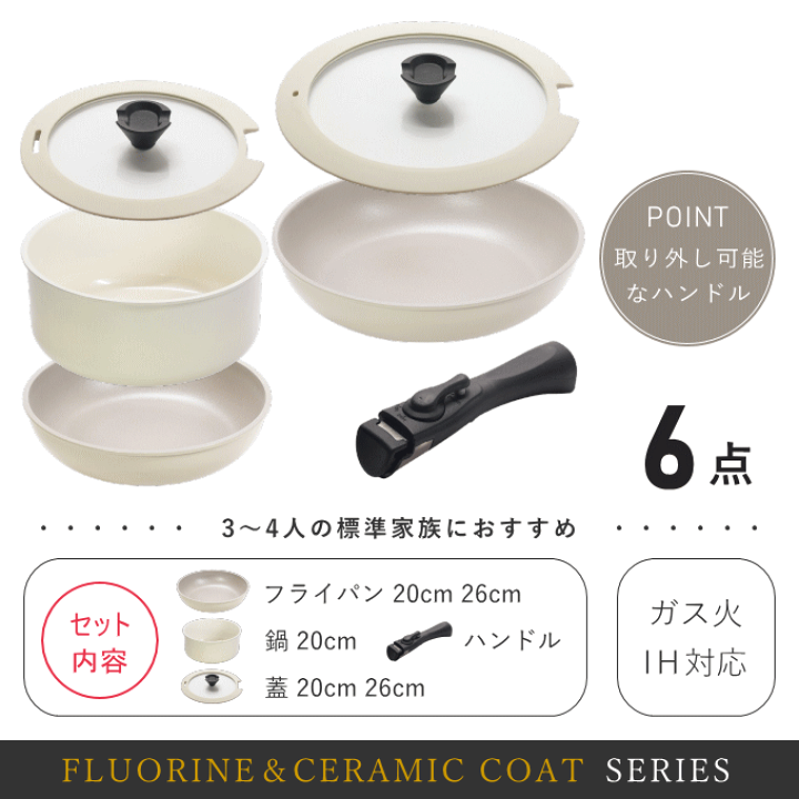 楽天市場】【SALE ポイント5倍】フライパン 鍋 セット 白 取っ手が