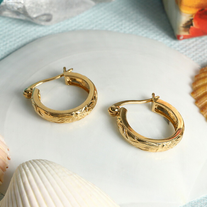 楽天市場】ハワイアンジュエリー ピアス 14金 14K ゴールド フープ