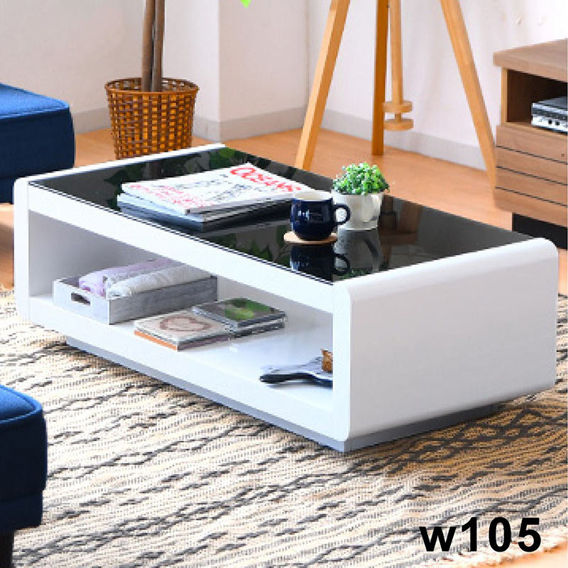 楽天市場】モノトーン ガラステーブル 収納スペース付き 幅105cm