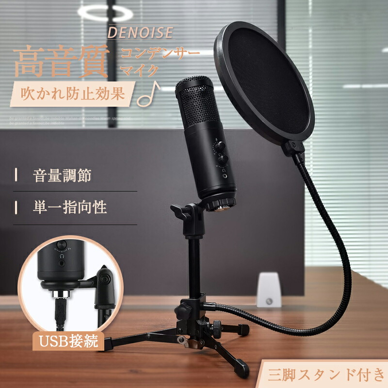 楽天市場】マイク USB コンデンサーマイク 高音質 単一指向性 スタンド