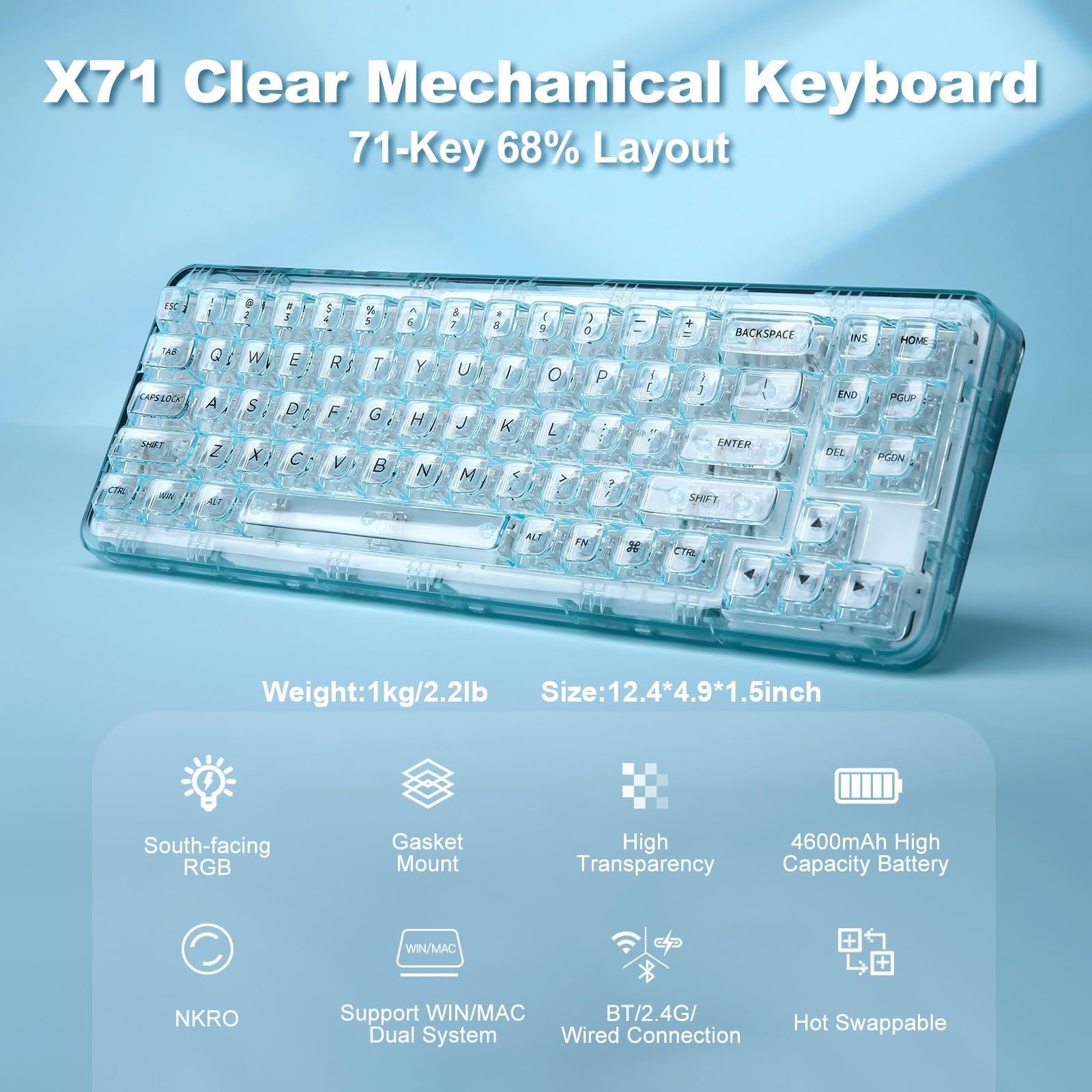 楽天市場】【送料無料】YUNZII X71 メカニカルゲーミングキーボード