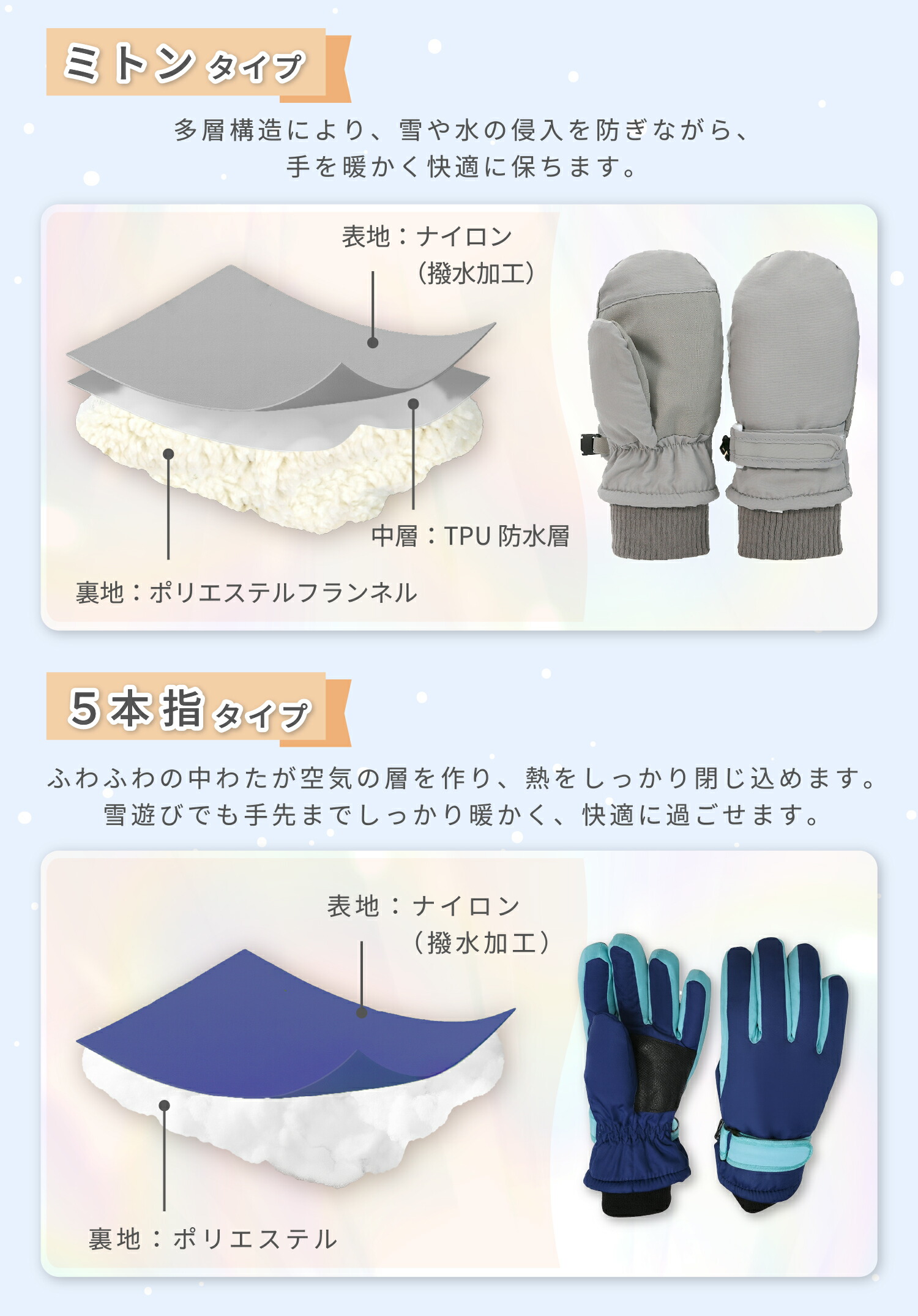 楽天市場】【半額SALE】 キッズ スノーグローブ ミトン スキーグローブ