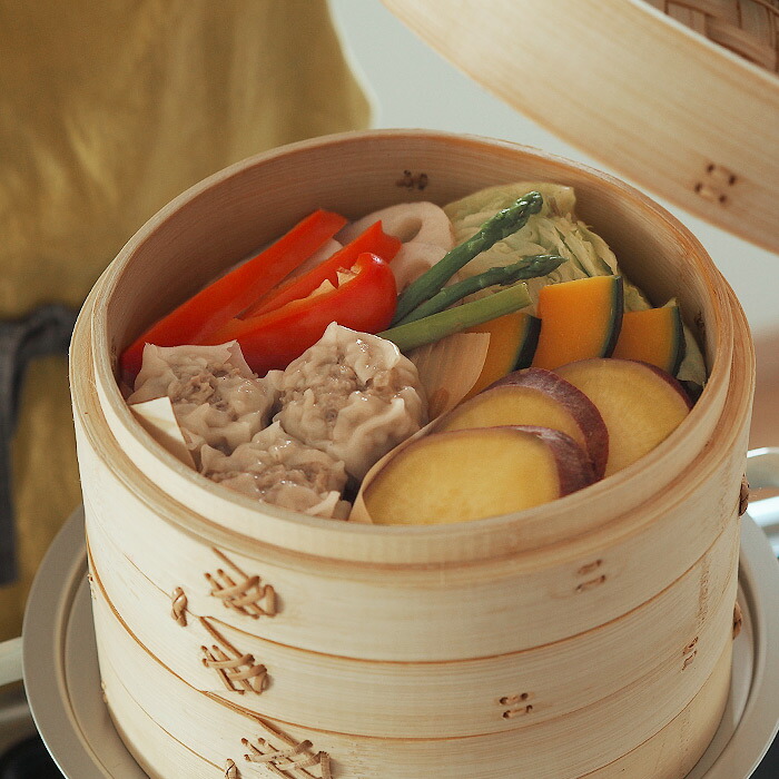 楽天市場】かごや 竹 中華せいろ 21cm 2段 アルミ蒸板付セット