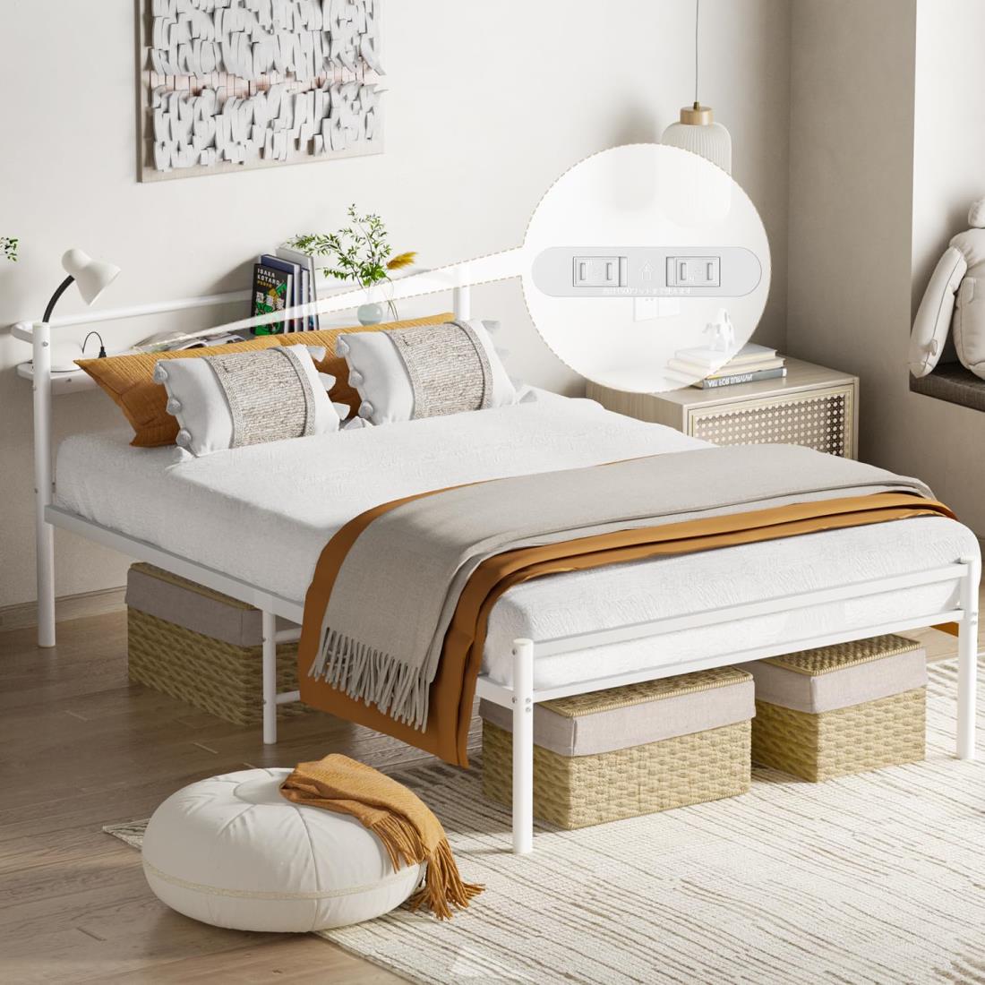 楽天市場】【耐荷重300Kg・2口コンセント】ベッドフレーム セミダブル