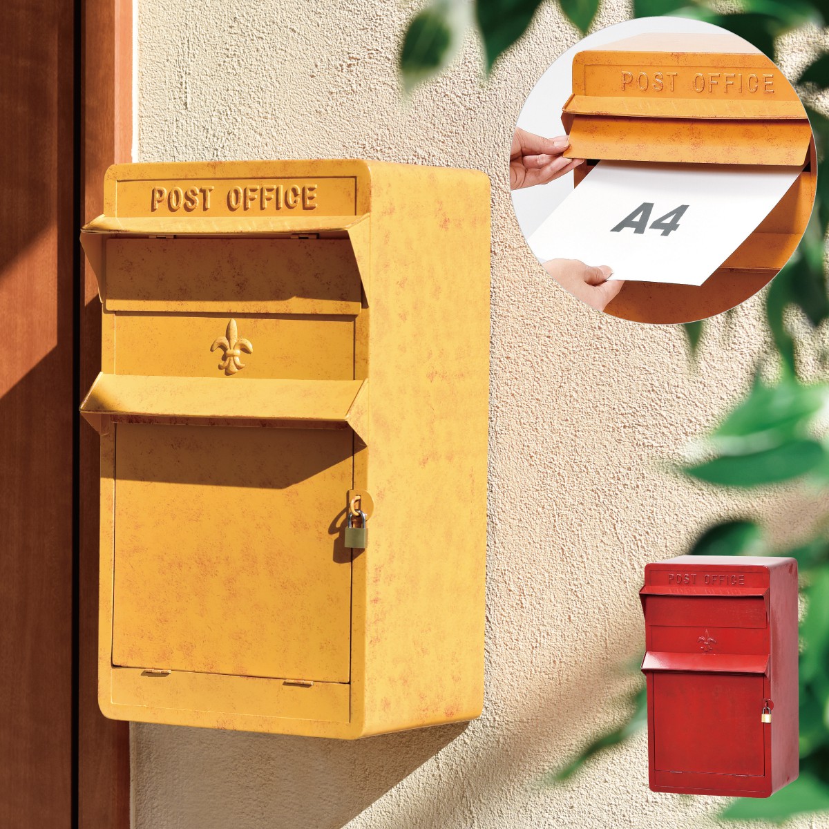 楽天市場】ポスト 壁掛け 鍵付き a4 壁 付け 赤 黄色 北欧