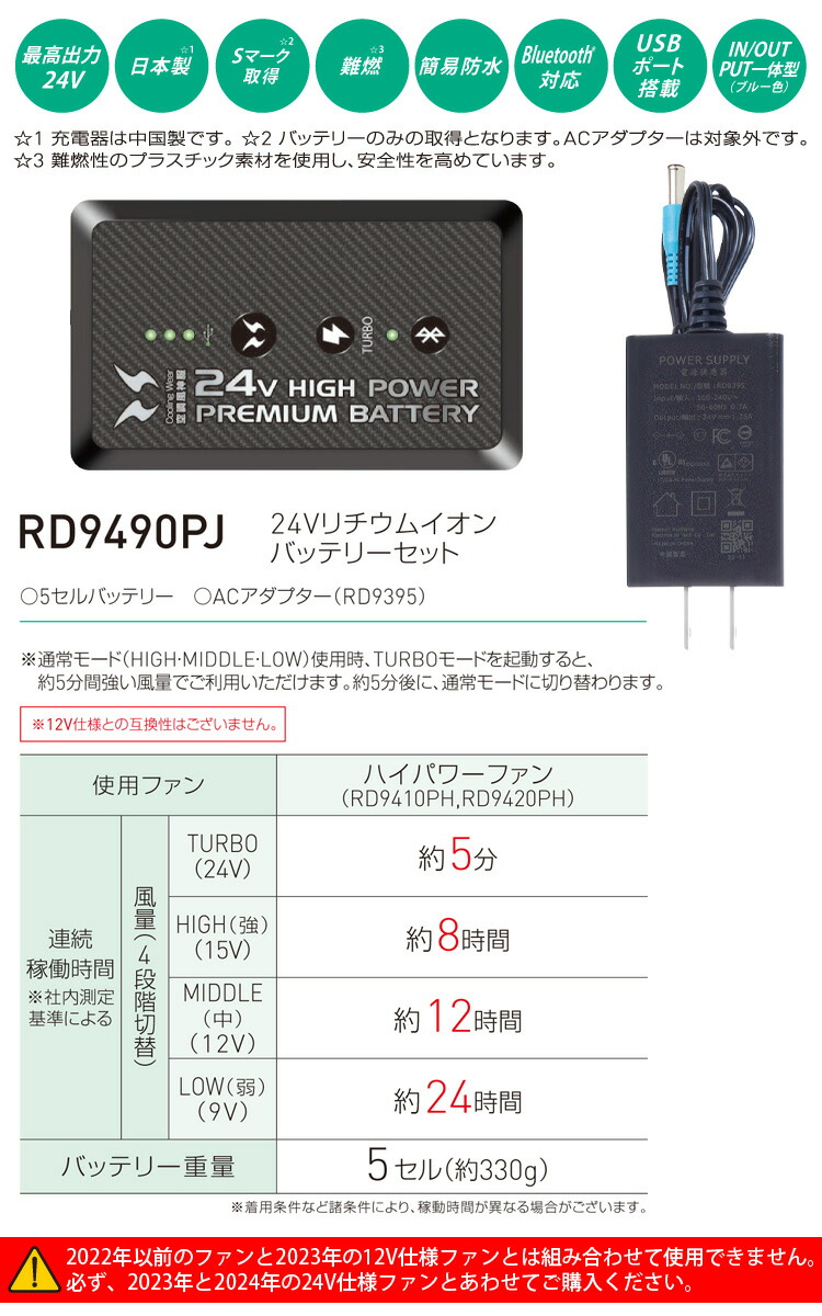 楽天市場】2024年型 空調風神服 24V仕様リチウムイオンバッテリー
