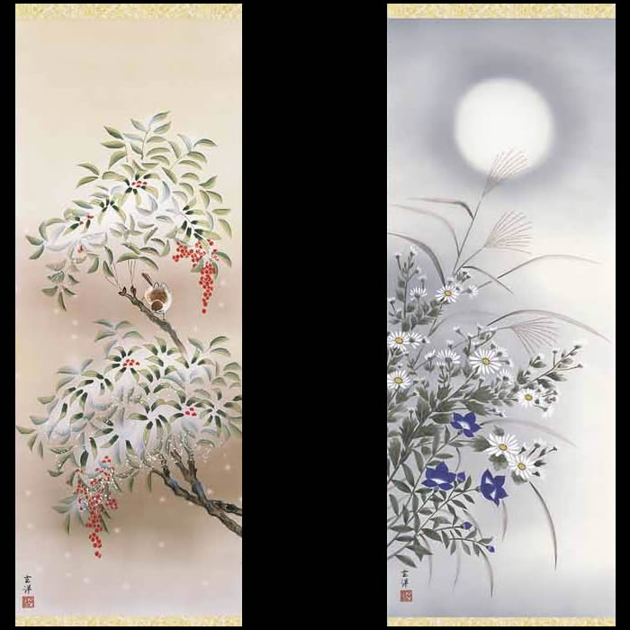 楽天市場】掛け軸【四季花鳥画セット：41A6-02ABCD】丈190cm×幅54.5cm